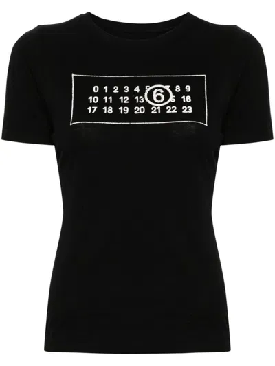 Mm6 Maison Margiela Logo Cotton T Shirt In Black