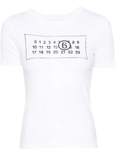 Mm6 Maison Margiela Numbers-motif Cotton T-shirt In White