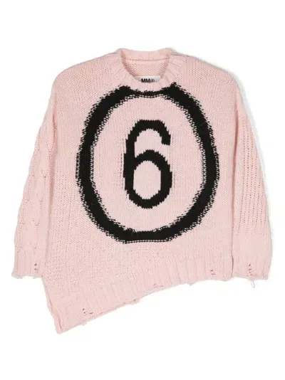 Mm6 Maison Margiela Kids' Logo-intarsia Crew Neck Jumper In Pink