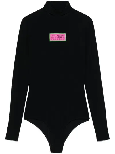 Mm6 Maison Margiela Logo-patch Bodysuit In Schwarz