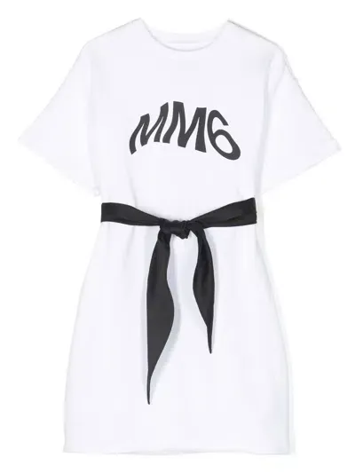 Mm6 Maison Margiela Logo-print Belted T-shirt In Weiss