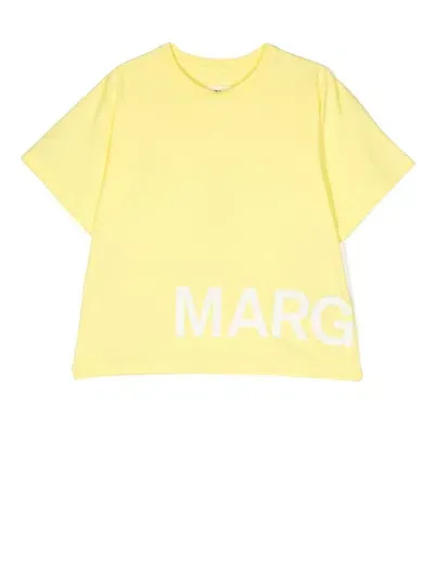 Mm6 Maison Margiela Kids' Logo Print Cotton T-shirt In Yellow