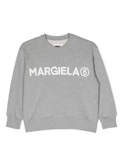 Mm6 Maison Margiela Kids' Logo-print Mélange Sweatshirt In Grey