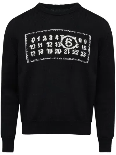 Mm6 Maison Margiela Logo Wool Blend Jumper In Black