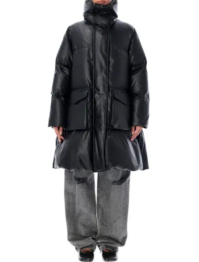 Mm6 Maison Margiela Long Downjacket Eco Leather In Black