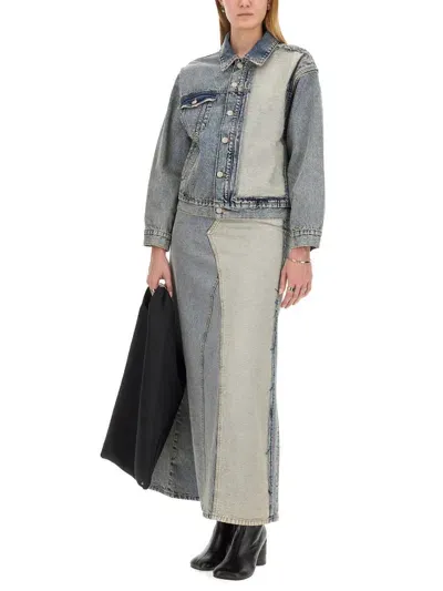 Mm6 Maison Margiela Maxi Denim Skirt In Light Blue