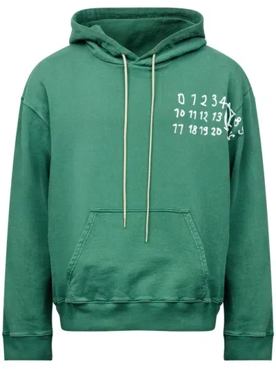 Mm6 Maison Margiela Numbers-motif Cotton Hoodie In Green