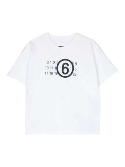 Mm6 Maison Margiela Kids' Numbers-motif Cotton T-shirt In White