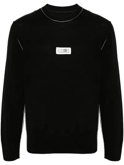 Mm6 Maison Margiela Numbers-motif Fine-knit Jumper In Black