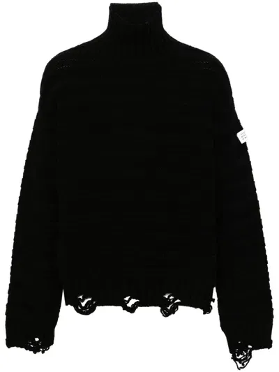 Mm6 Maison Margiela Distressed High-neck Jumper In Black