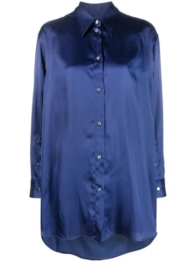 Mm6 Maison Margiela Oversized Cut-out Satin Shirt In Blue