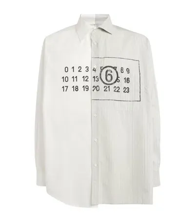 Mm6 Maison Margiela Pinstripe Logo Shirt In White+iguana