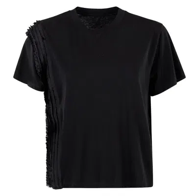 Mm6 Maison Margiela Pleat Detailed Crewneck T-shirt In Black