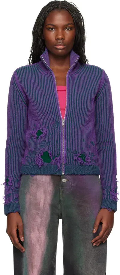 Mm6 Maison Margiela Purple Zipped Turtleneck Jacket In 962 Purple/green