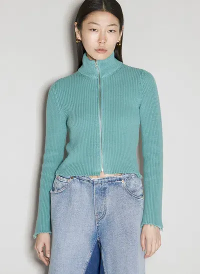 Mm6 Maison Margiela Raw Hem Camionneur Cardigan In Blue