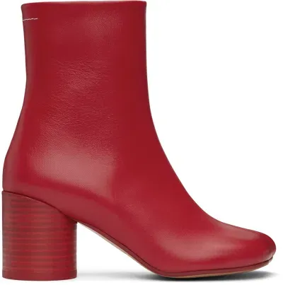 Mm6 Maison Margiela Red Anatomic Ankle Boots In T4032 Fiery Red