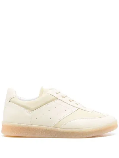 Mm6 Maison Margiela Replica Panelled Leather Sneakers In Nude