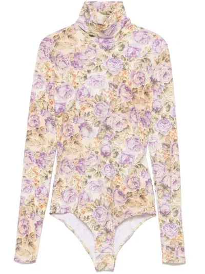 Mm6 Maison Margiela Rose-print Bodysuit In Multi