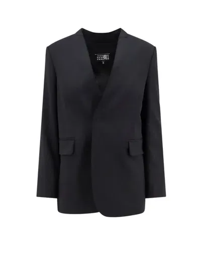 Mm6 Maison Margiela Shoulder Pads Collarless Blazer In Black