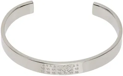 Mm6 Maison Margiela Silver Brass Minimal Logo Cuff Bracelet In 951 Polished Palladi