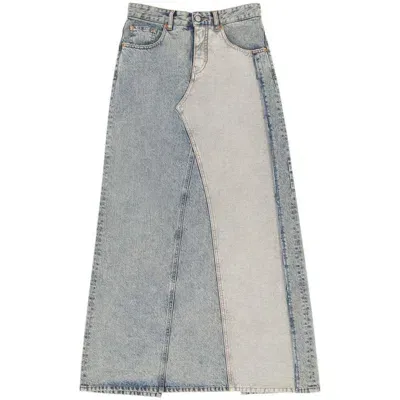 Mm6 Maison Margiela Slit Denim Maxi-skirt In Blue