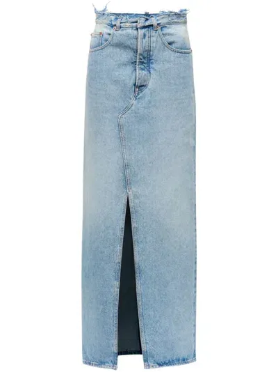 Mm6 Maison Margiela Slit Denim Maxi-skirt In Blue