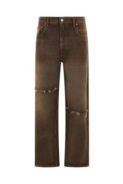 Mm6 Maison Margiela Straight-leg Ripped Denim Jeans In Brown