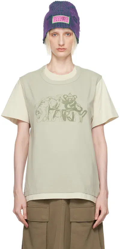 Mm6 Maison Margiela Taupe Flocked-graphic T-shirt In 700 Iguana