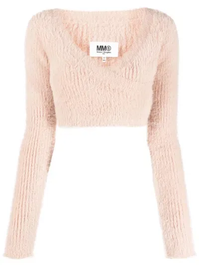 Mm6 Maison Margiela Textured Knit Crop Top In Rosa