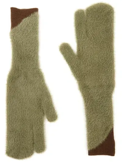 Mm6 Maison Margiela Two-tone Faux-fur Gloves In Green