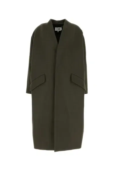 Mm6 Maison Margiela V-neck Single Breasted Coat In Khaki