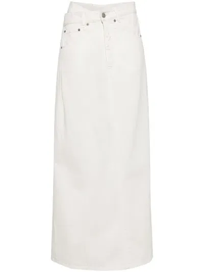 Mm6 Maison Margiela White Asymmetric Denim Maxi Skirt In Weiss