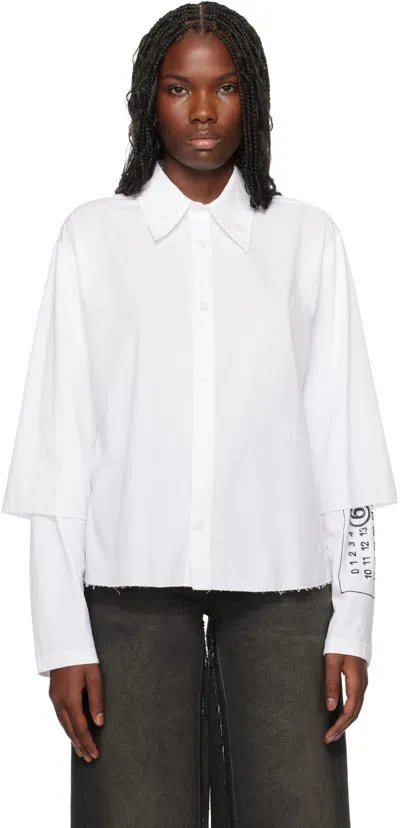 Mm6 Maison Margiela White Poplin & Jersey Long-sleeved Shirt In 961 White