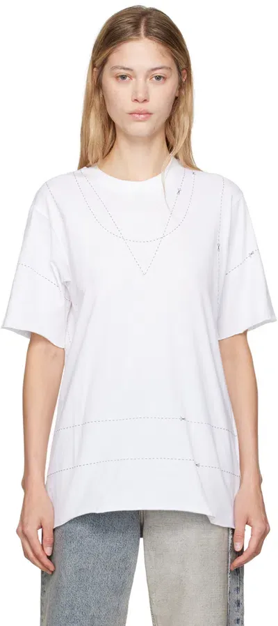 Mm6 Maison Margiela White Stitch Line T-shirt In 100 White