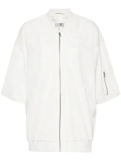 Mm6 Maison Margiela Short-sleeve Bomber Jacket In White