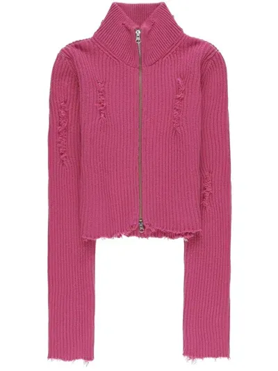 Mm6 Maison Margiela Zip-up Cropped Cardigan In Pink