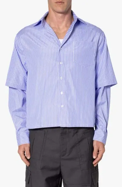 Mnml Double Layer Pinstripe Button-up Shirt In Blue