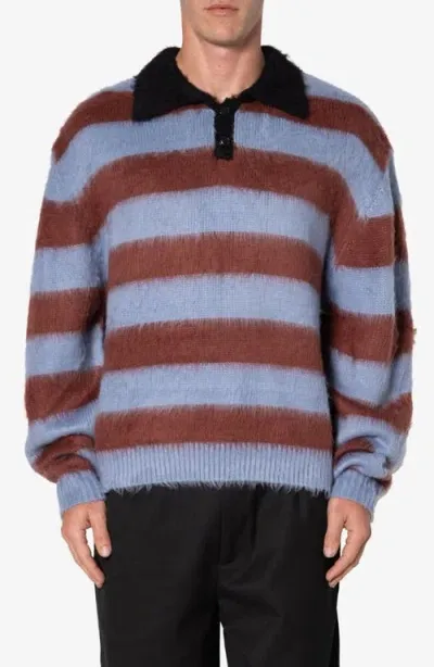 Mnml Prep Stripe Fuzzy Polo Sweater In Blue/red