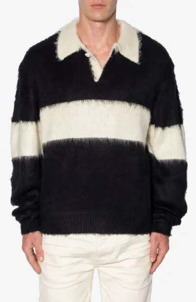 Mnml Stripe Cotton Rugby Sweater In Black/white