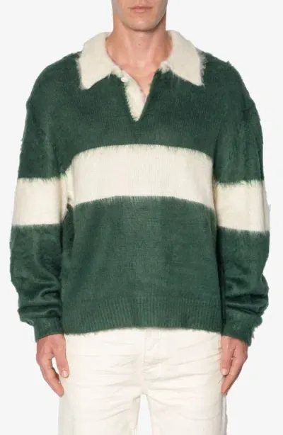 Mnml Stripe Cotton Rugby Sweater In Green/white