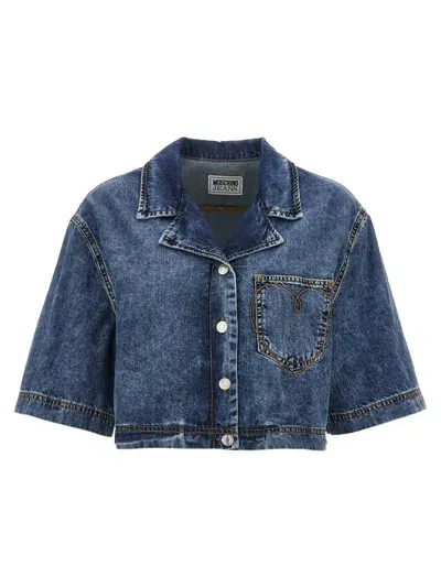 Mo5 Ch1 No Jeans Embroidery Cropped Shirt In Blue