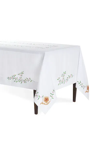 Moda Domus Hand-painted And Emboirdered Linen Tablecloth In Multi