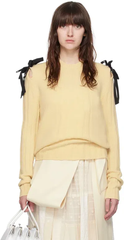 Molly Goddard Ozzy Cutout Grosgrain-trimmed Wool Sweater In Cream