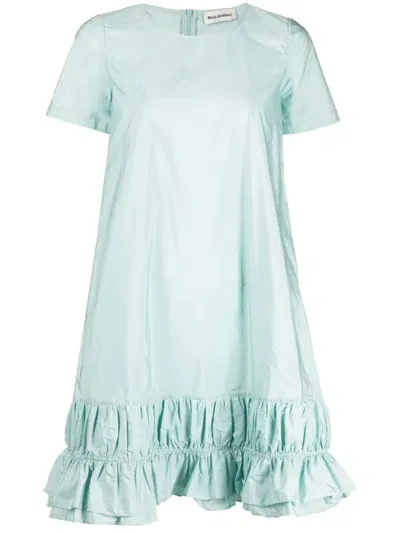 Molly Goddard Ruffle-hem Short-sleeve Dress In Blue