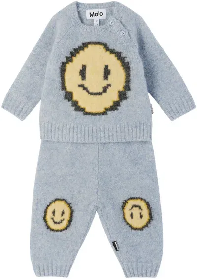 Molo Baby Blue Bless Sweater & Sweatpants Set In 3639 Pixel Smile