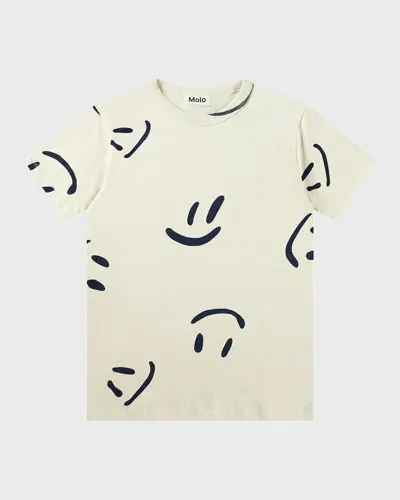 Molo Kids' Boy's Riley Happy Face T-shirt In Big Smiles Light