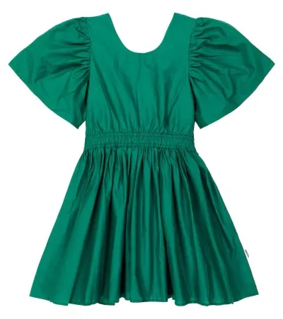 Molo Kids' Cally Ruffled Cotton Dress In Tennis Green