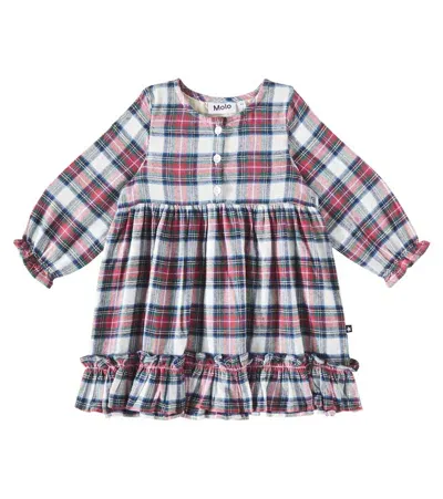 Molo Cele Checked Ruffled Cotton Dress In Pine Check