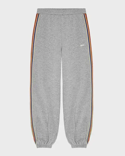 Molo Kids' Girl's Adriana Contrast Trim Jogger Pants In Grey Melange