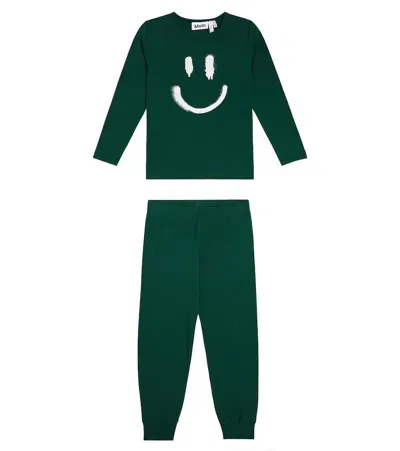 Molo Kids' Luve Printed Cotton-blend Pajamas In Green